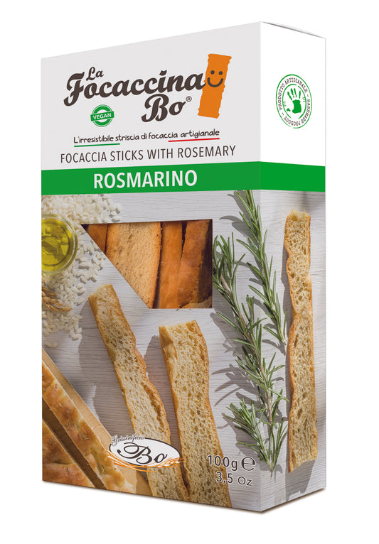 Duonos lazdelės FOCACCINA, LA Rosmarino, su rozmarinu, ryžių aliejumi, 100 g
