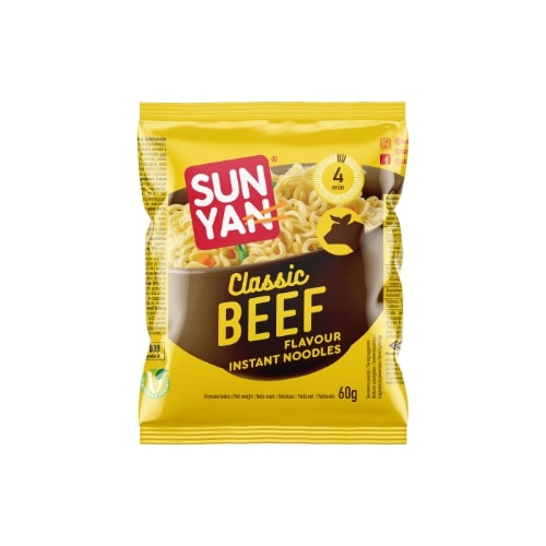 SUN YAN instant noodles with beef flavored broth, in a packet, 60g