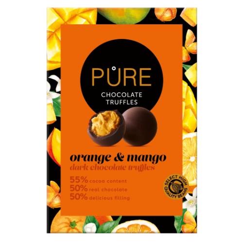 Šokoladiniai triufeliai PURE su apelsinų ir mangų kremo įdaru , 148g