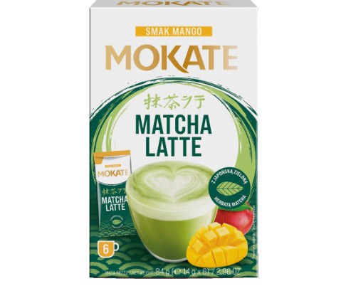 Žaliosios arbatos gėrimas MOKATE latte matcha ir mango skonio, 6 x 14g