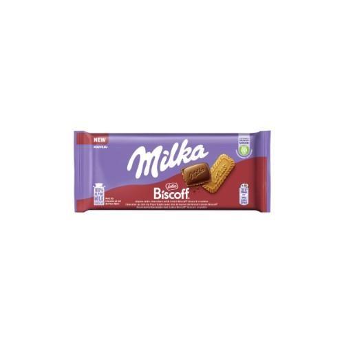 Pieninis šokoladas MILKA Biscoff iš Alpių pieno su karamelizuotų sausainių gabalėliais, 90 g