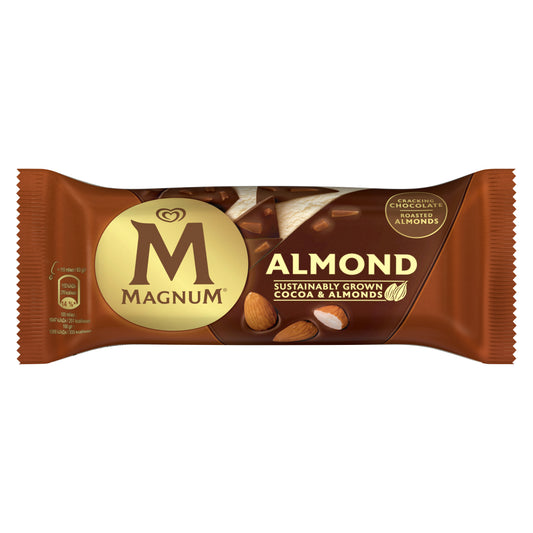 Vaniliniai ledai MAGNUM Almond, su pieniško šokolado glajumi ir migdolais, 110 ml