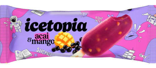 Acai uogų ir pasiflorų šerbetas ICETOPIA su mangų gabaliukais, 80ml