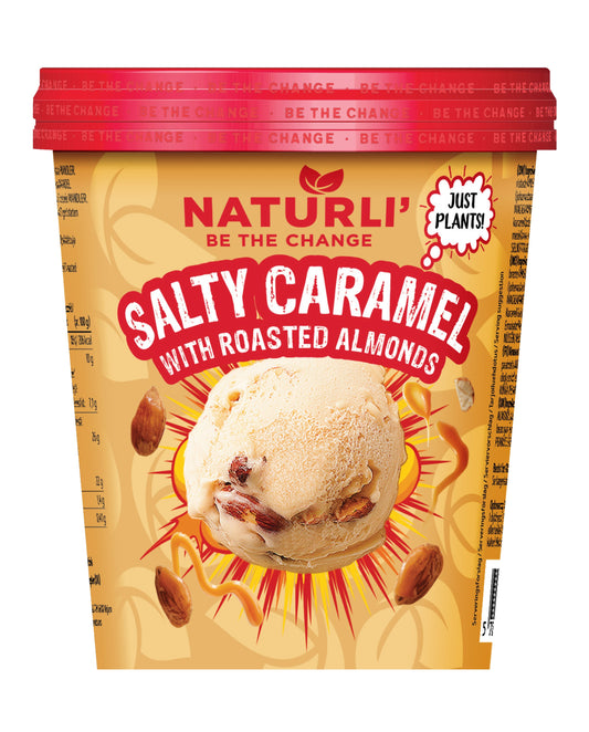 NATURLI augaliniai sūrios karamelės ledai su skrudintais migdolais, 480ml