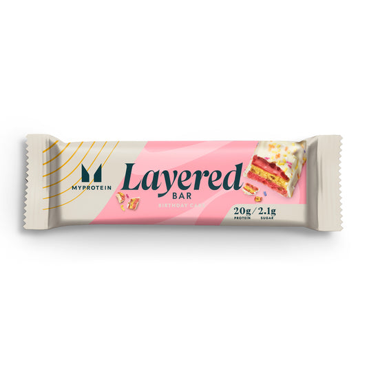 Sluoksniuotas batonėlis MY PROTEIN, vanilinis gimtadienio tortas, 60 g.