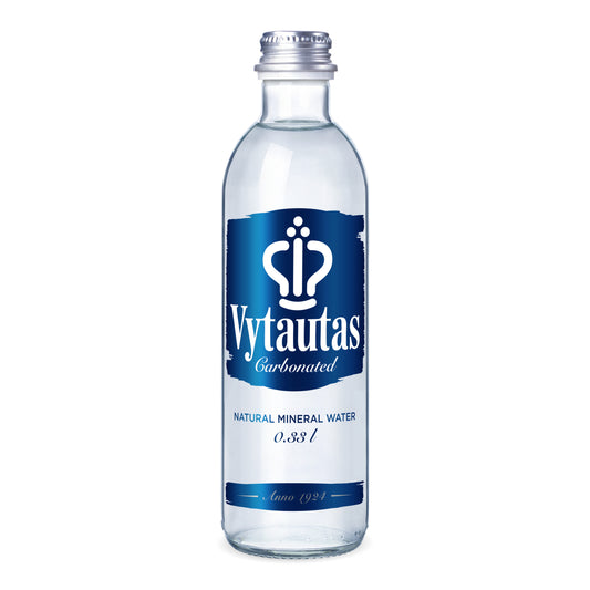 Natūralus mineralinis vanduo VYTAUTAS, gazuotas, stiklinėje taroje, 0,33L.