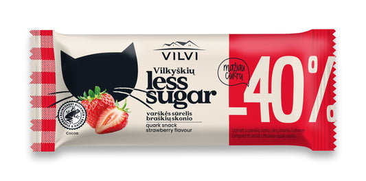 Varškės sūrelis VILKYŠKIŲ, Less Sugar, braškių skonio, 40 g