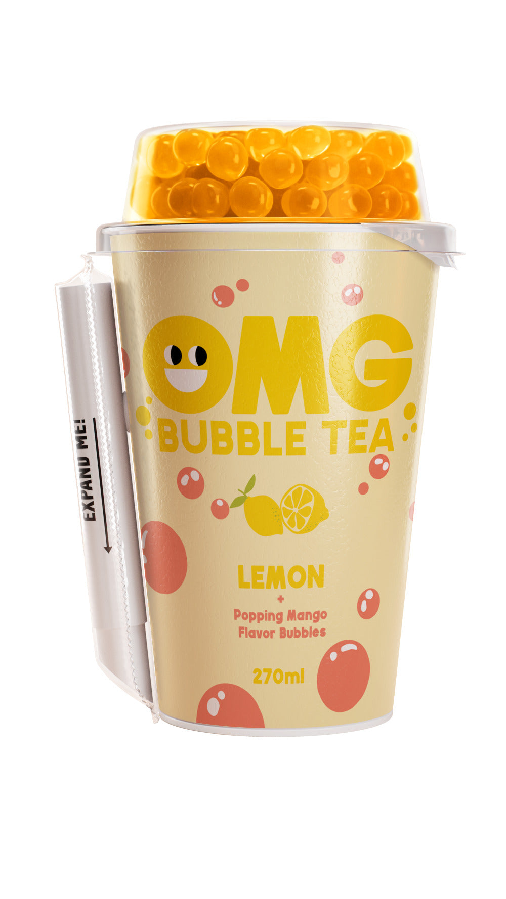 Tea drink OMG, lemon flavor with mango bubbles, 270 ml