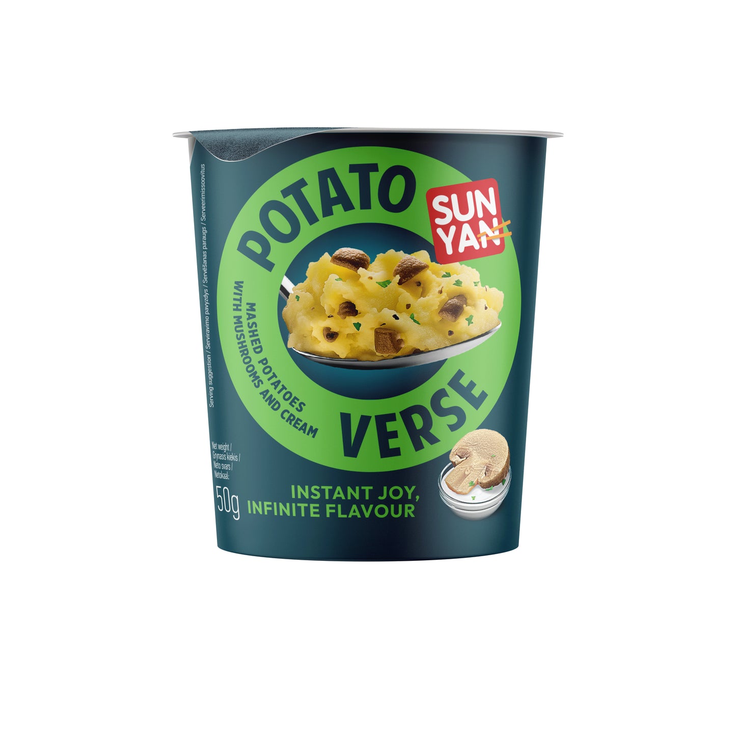 Bulvių košė SUN YAN POTATO VERSE su grybais, indelis, 50g