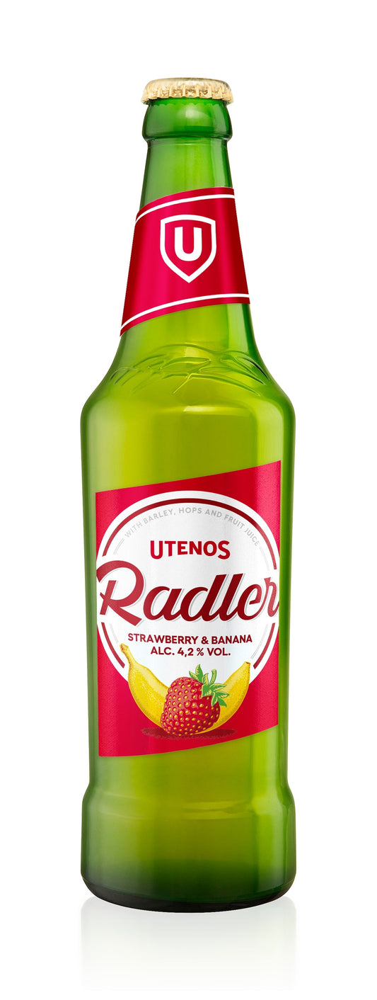 Alaus kokteilis UTENOS, Radler, braškių ir bananų, 4,2%, 0,5l, butelis