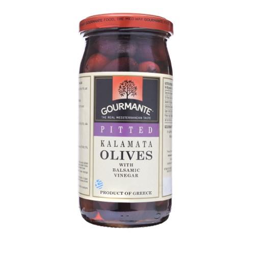 Alyvuogės GOURMANTE Kalamata, juodosios, be kauliukų, L dyduis, 360 g / 180 g