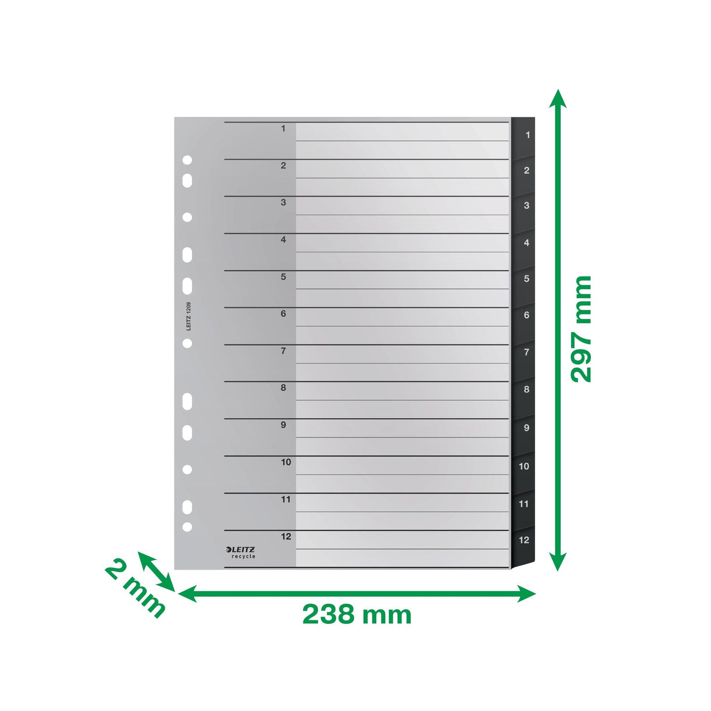Dividers Leitz Recycle, 1-12, A4 MAXI, PP, black sheets