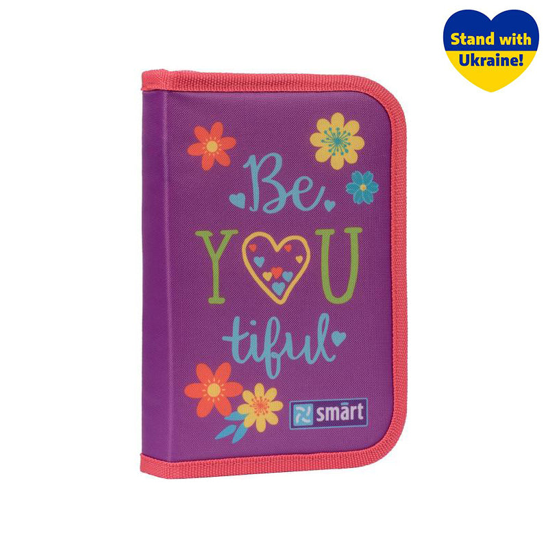 Shaped pencil case with one compartment, two flaps SMART HP-04 "BeYoutiful!", purple