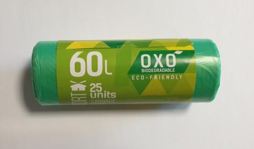 Garbage bags SORTEX, green, HDPE, 60L 60x70cm 13mkr 25pcs/roll.