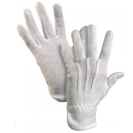 Cotton work gloves with dots on one side, white, size S/7