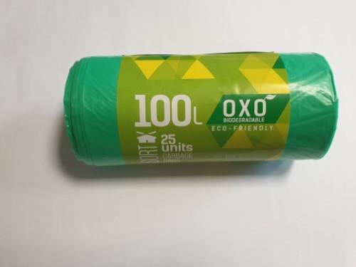 Garbage bags SORTEX, green HDPE 100L 70x100cm 18 mkr 25pcs/roll.