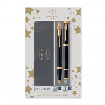 Set Parker IM fountain pen + ballpoint pen, black with gold details