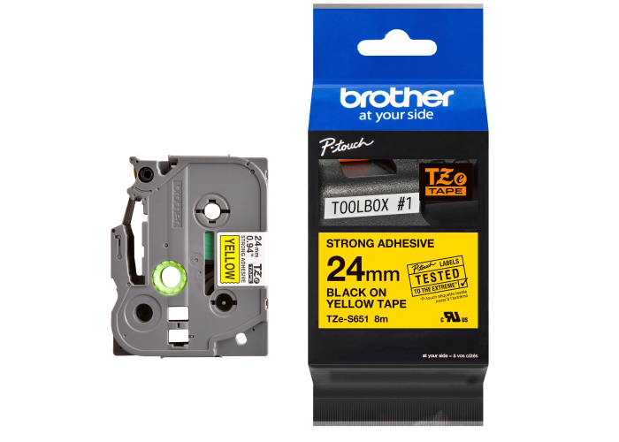 Tape BROTHER TZE-S651, 24mm x 8m, black letters on yellow background