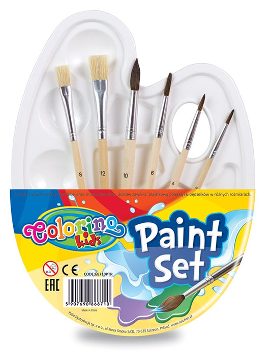 COLORINO drawing set, palette and 6 brushes of various sizes
