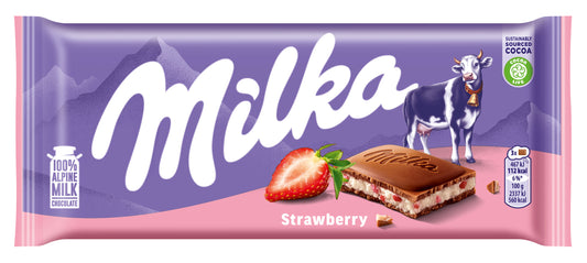 Milk chocolate MILKA, made from Alpine milk, with strawberry-flavored filling, 100 g