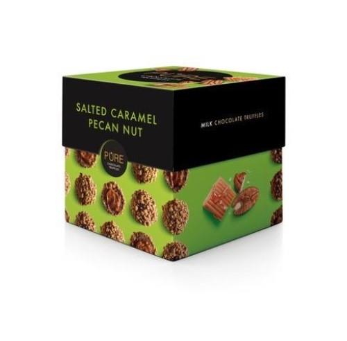 PURE milk chocolate truffles with salted caramel cream filling and pecans, 110 g