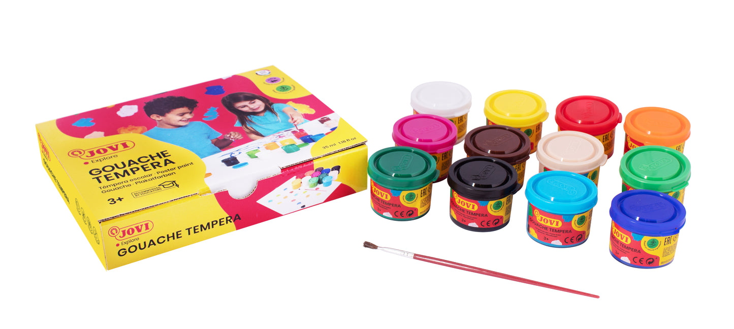 Gouache JOVI TEMPERA, 35 ml, 12 colors set with brush