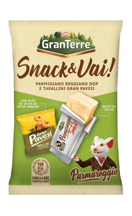 Snack of hard PARMIGIANO cheese PARMIGIANO REGGIANO PDO (fat content 30%) and Tarallini biscuits, 37 g