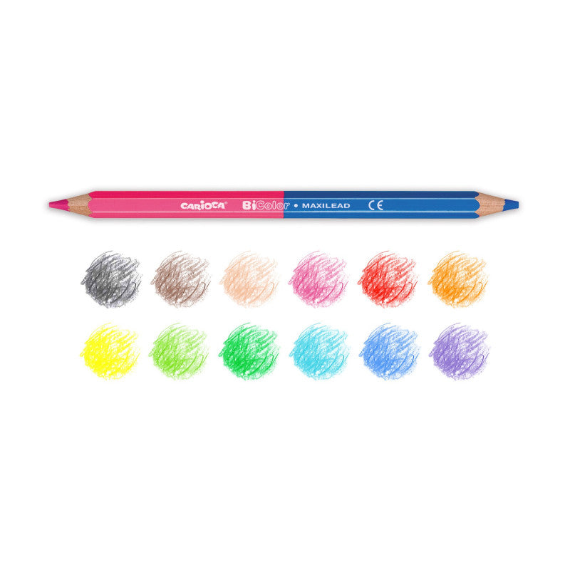 Colored double-sided tri-edged pencils CARIOCA, with sharpener, 6 pcs. 12 colors