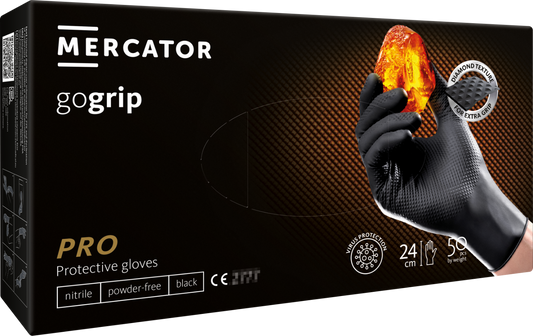 Disposable gloves MERCATOR Powergrip, nitrile, black, size XL, 50 pcs.