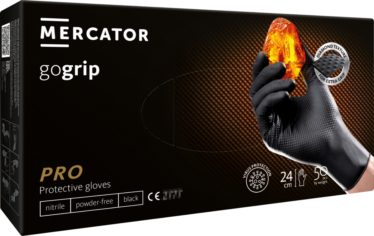 Viekartinės pirštinės MERCATOR Powergrip, nitrilinės, juodos, XL dydis, 50 vnt