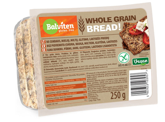 Whole grain bread BALVITEN GLUTEN FREE, vegan, 250 g