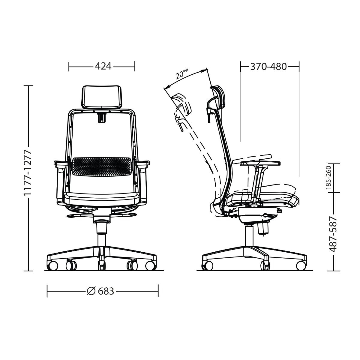 Office chair NOWY STYL FRAME with headrest, black