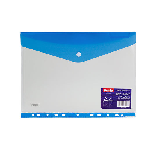 Folder (envelope) with clip and euro perforation PATIO, A4, PP, light blue color.