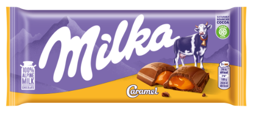 Pieninis šokoladas iš Alpių pieno MILKA, su karamelės įdaru, 100 g, N