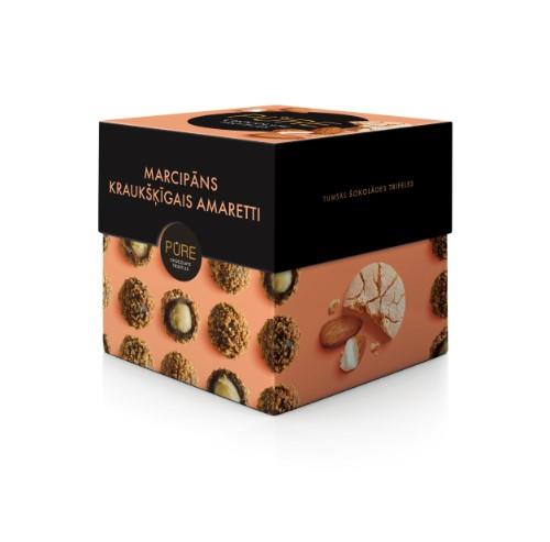 PURE chocolate truffles with marzipan cream filling and crunchy amaretti biscuit decoration, 96g
