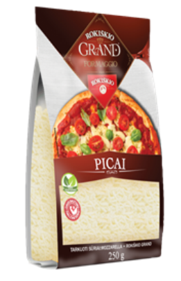 Cheese ROKIŠKIO GRAND, for pizza, grated, 44% fat. Sm, 250g