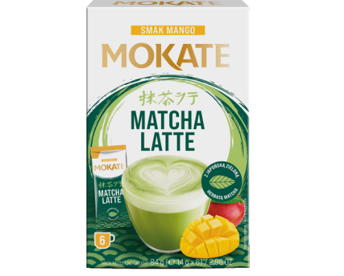 Green tea drink MOKATE latte matcha and mango flavor, 6 x 14g
