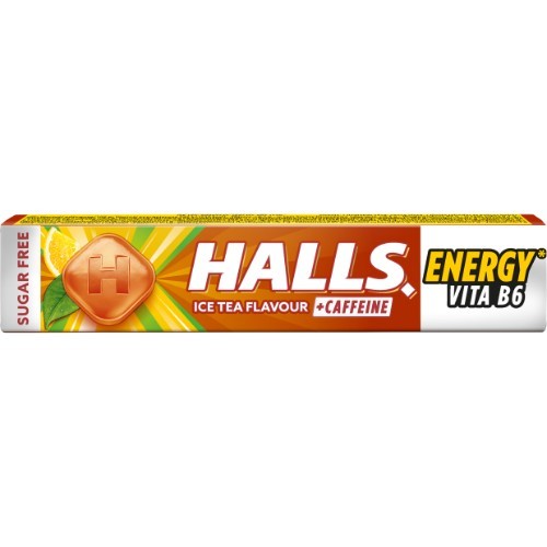 Sugar-free black tea flavored lollipops HALLS, with lemon, vitamin B6 and caffeine (0.1%), 32g