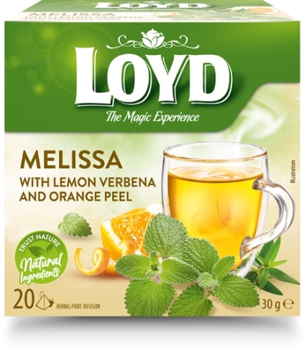 Herbal tea drink LOYD, Melissa with lemon aloe vera and orange peel flavor, 20x2 g