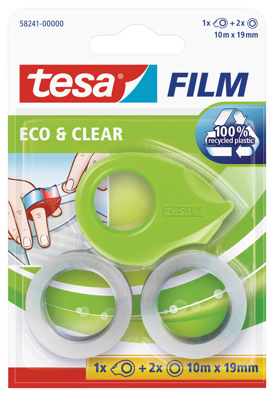 Lipnios juostelės dėklas TESA Mini Tape Dispenser eco su 2vnt. ekologiškų ir skaidrių lipnių juostelių 19mm x 10m