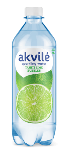 Table water AKVILĖ, with lime flavor, carbonated, 0.6 l