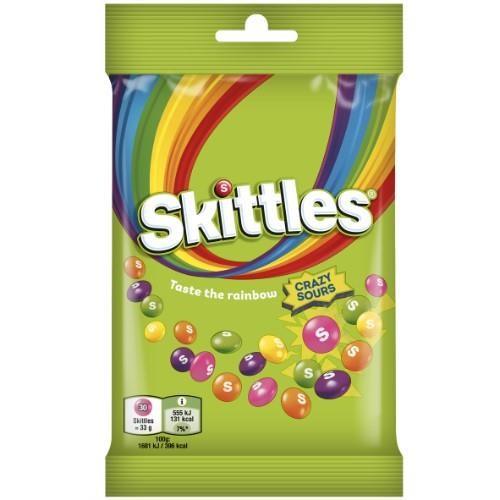SKITTLES Crazy Sours chewy candies, sour, fruit-flavored, in a crunchy sugar coating, 95 g