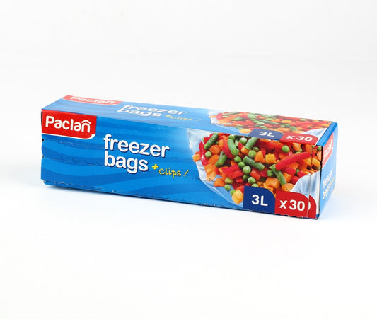Maišeliai produktų šaldymui PACLAN, su sąvaržėlėmis, 3 l, 30 vnt.
