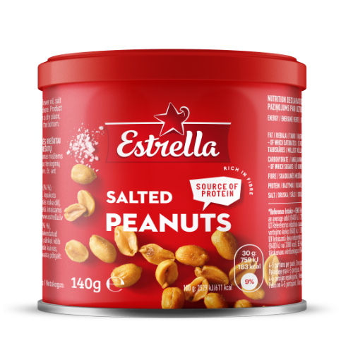 Kepinti žemės riešutai su druska ESTRELLA, metalinis indelis, 140 g