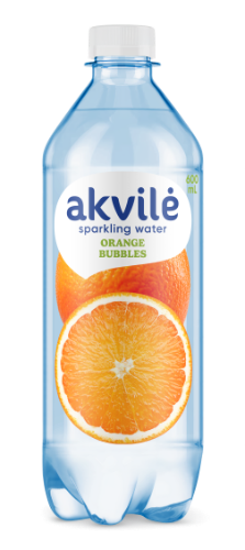 Table water AKVILĖ orange aroma, carbonated, 0.6 l