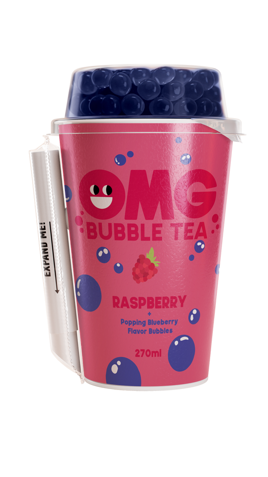 Arbatos gėrimas OMG, aviečių skonio su mėlynių burbuliukais, 270 ml