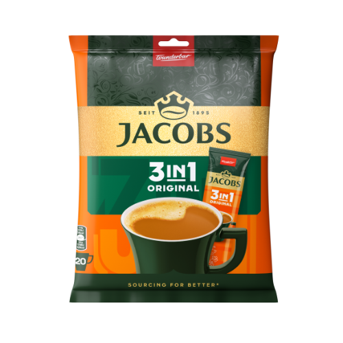 Tirpiosios kavos gėrimas JACOBS Original 3 in 1, maišelis, 20 x 12,6 g
