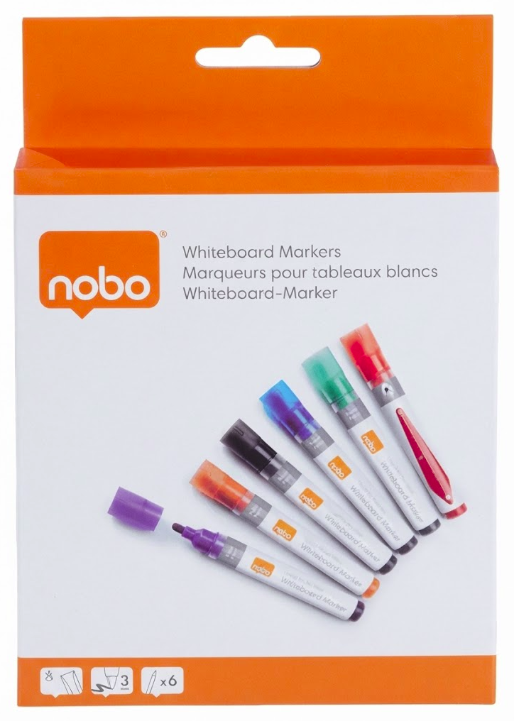 Baltos lentos žymekliai NOBO Liquid Ink, 6 vnt., įv. spalvų