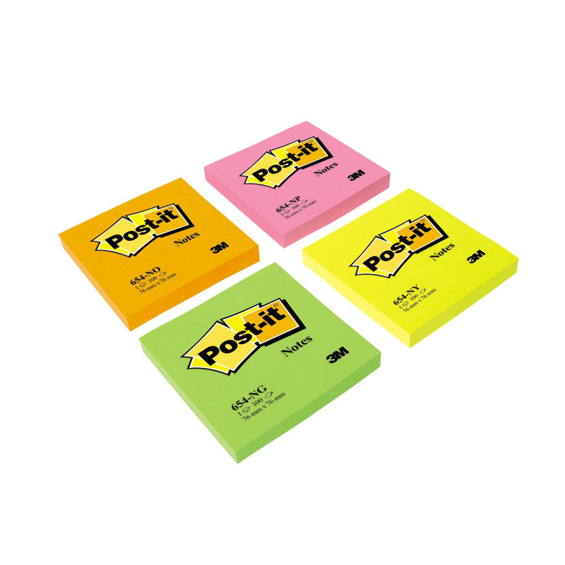 Post-it Neon sticky notes, 76 x 76 mm, 100 sheets, yellow