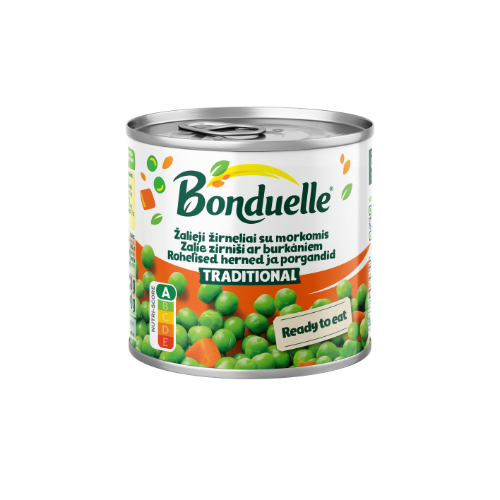 Žirneliai su morkomis kubeliais BONDUELLE, 400 g / 240 g